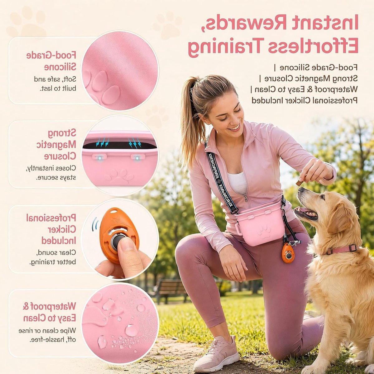Praktische snackzak voor honden en katten, ideaal voor training en wandelingen, lichtgrijs, handige voederzak voor onderweg