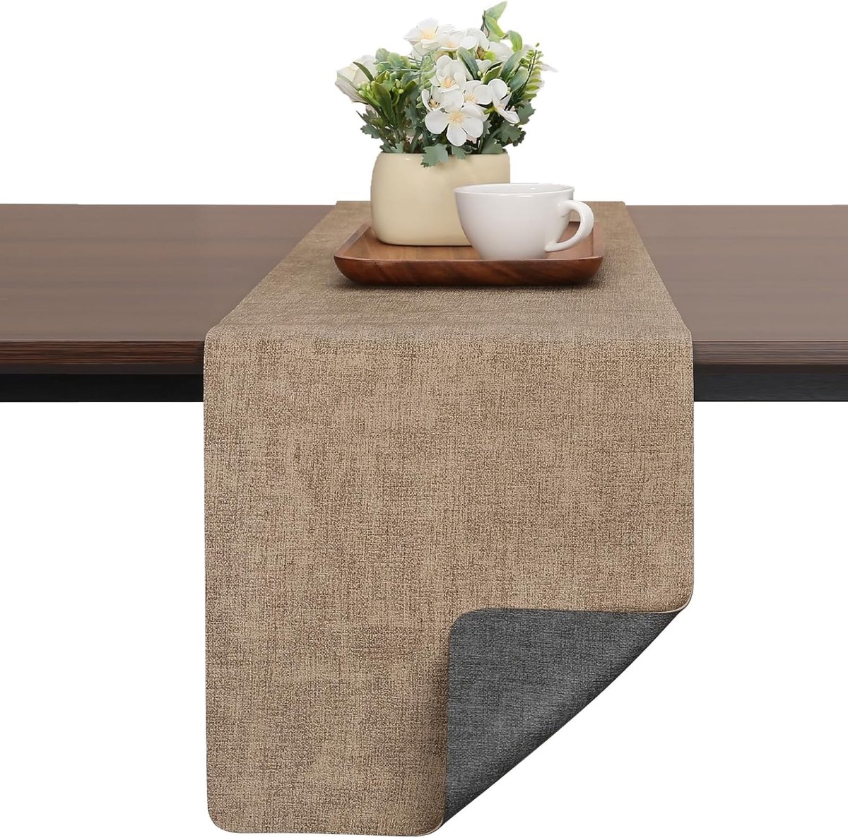 SnelShoppen - Moderne Dubbelzijdige Tafelloper van Leer, Hittebestendig en Antislip, Afwasbare Kunstleer Tafelloper Grijs-Beige 40 x 140 cm voor Bruil