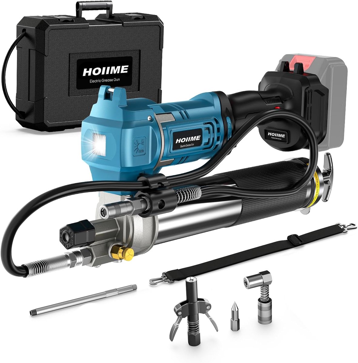 SnelShoppen - Accu Vetspuit 18V, Hoogwaardige 7 g/min, 12000 PSI Vetpers Set met 100 cm Hoge Drukslang, Ideaal voor Trucks, Boerderijen, Bouw en Doe-H