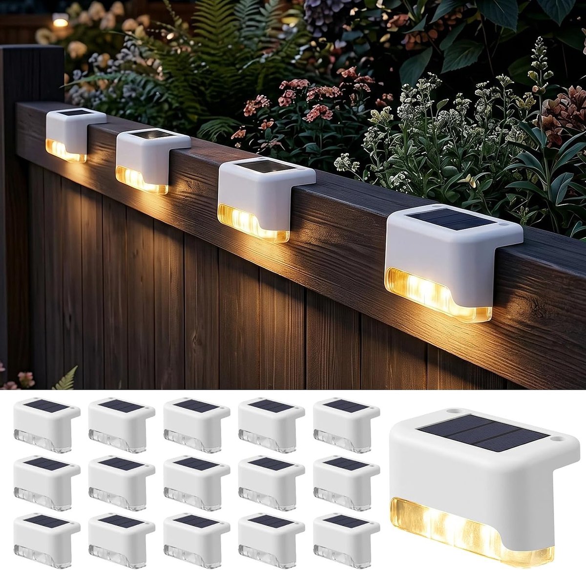 SnelShoppen - 16 Stuks Zonnelampen voor de Tuin, LED Zonnelamp Warmwit, Waterdicht, Decoratieve Spots voor Trap, Terras, Paden, Tuinverlichting