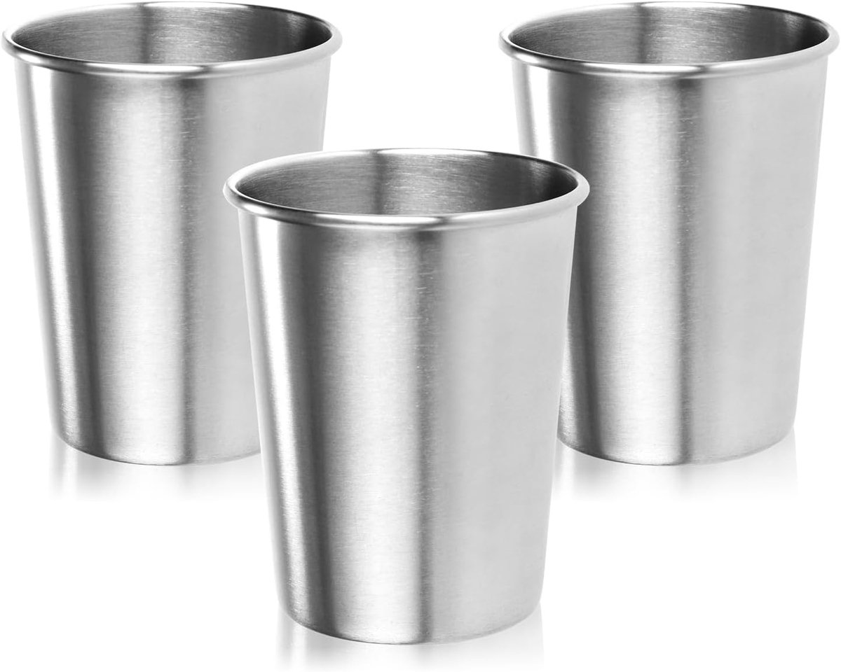 SnelShoppen - 3x RVS Drinkbekers 250 ml, Lichtgewicht Roestvrij Staal Camping Bekers, Sterke Breukbestendige Drinkbekers voor Buiten, Reizen en Dageli