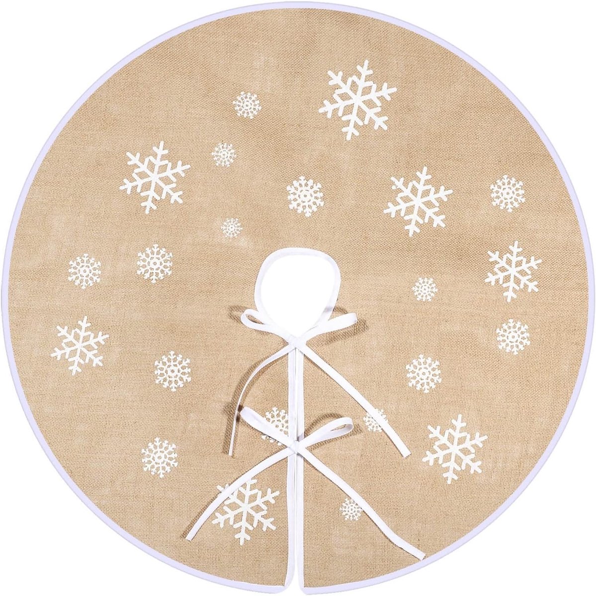 Witte Kerstboomrok met Sneeuwvlokkenprint van Jute voor Kerstdecoratie - 80 cm Grootte, Perfect voor de Feestdagen