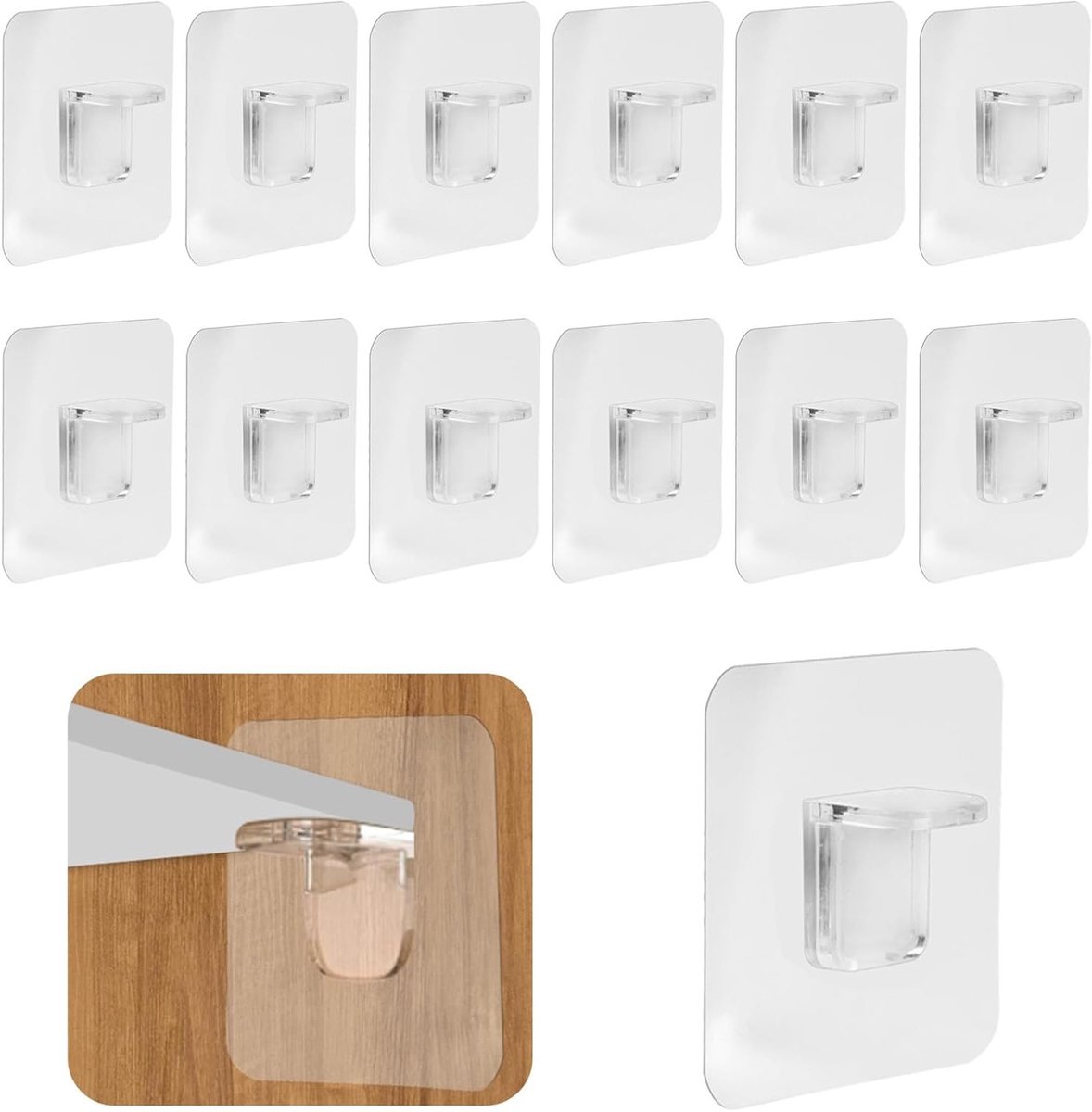 12 Stuks Zelfklevende Plankhouders voor Kasten, Transparante Ondersteuners voor Glazen Planken, Drukvaste Planksteunen voor Kledingkasten en Opbergruimtes