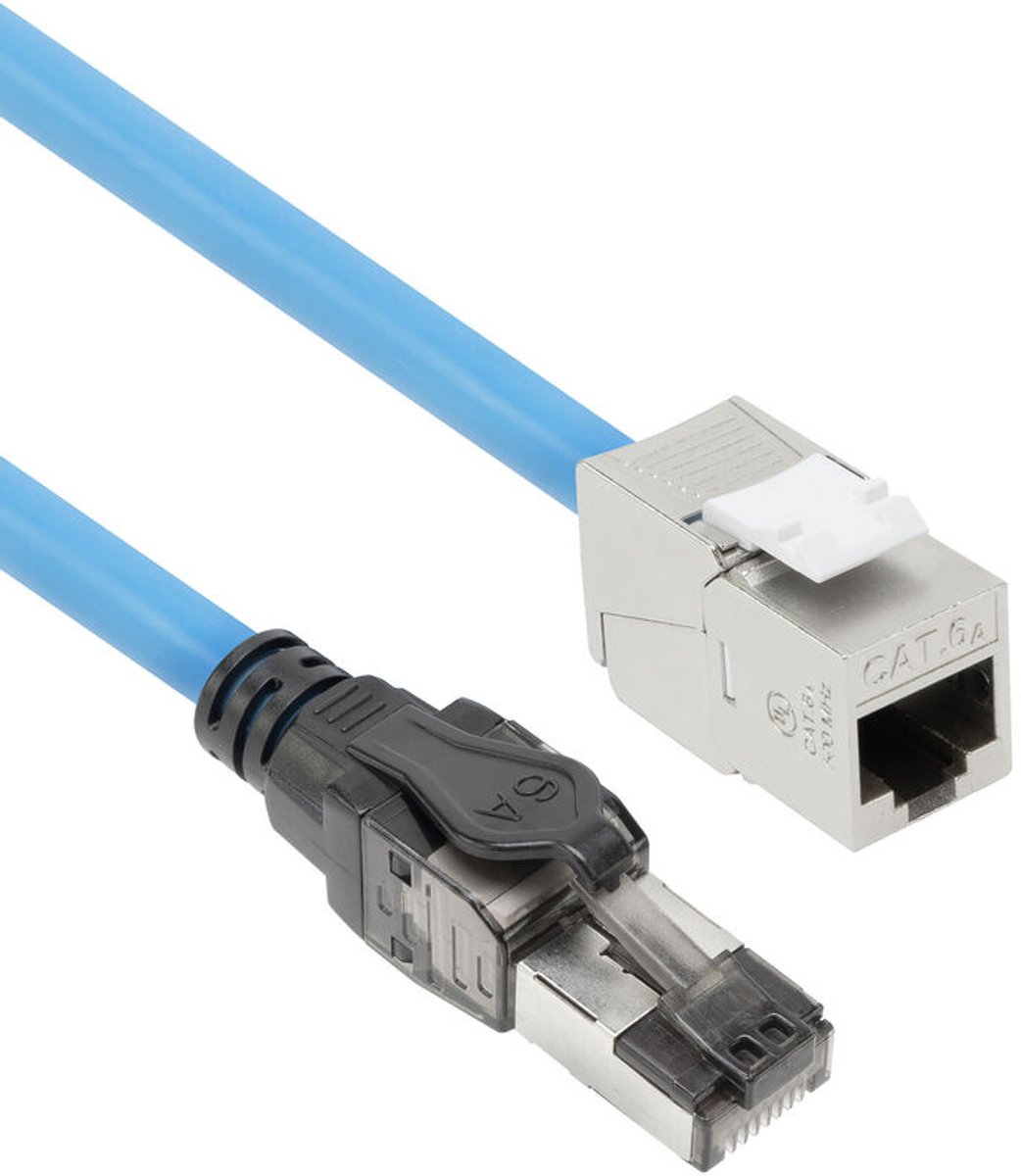 ACT Blauw 20 meter S/FTP CAT6A B2ca PoE++ 100W solid prefab installatiekabel, RJ45 male – female FB0120