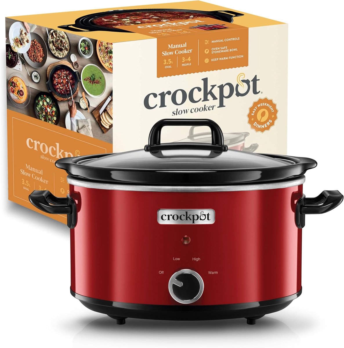 SnelShoppen - Slow Cooker 3.5L Rood met 3 Temperatuurinstellingen, Warmhoudfunctie, Geschikt voor 2-4 Personen, Ideaal voor Gezinnen en Koken in de Ke