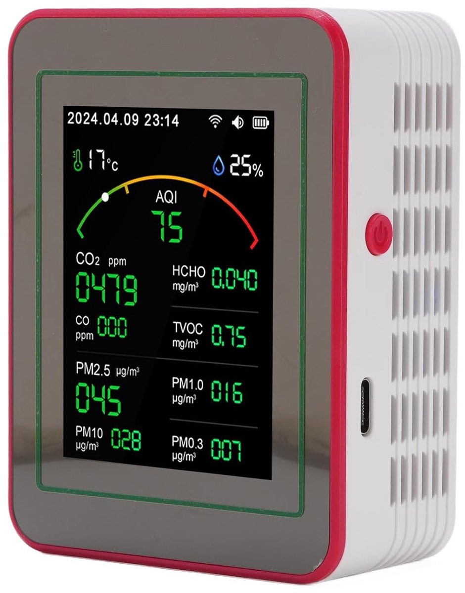 SnelShoppen - 15 in 1 Luchtkwaliteitsmonitor - Draagbare WIFI Luchtkwaliteitsmeter - CO2, TVOC, HCHO, PM2.5, Temperatuur, Vochtigheid - 2.8 Inch LCD -