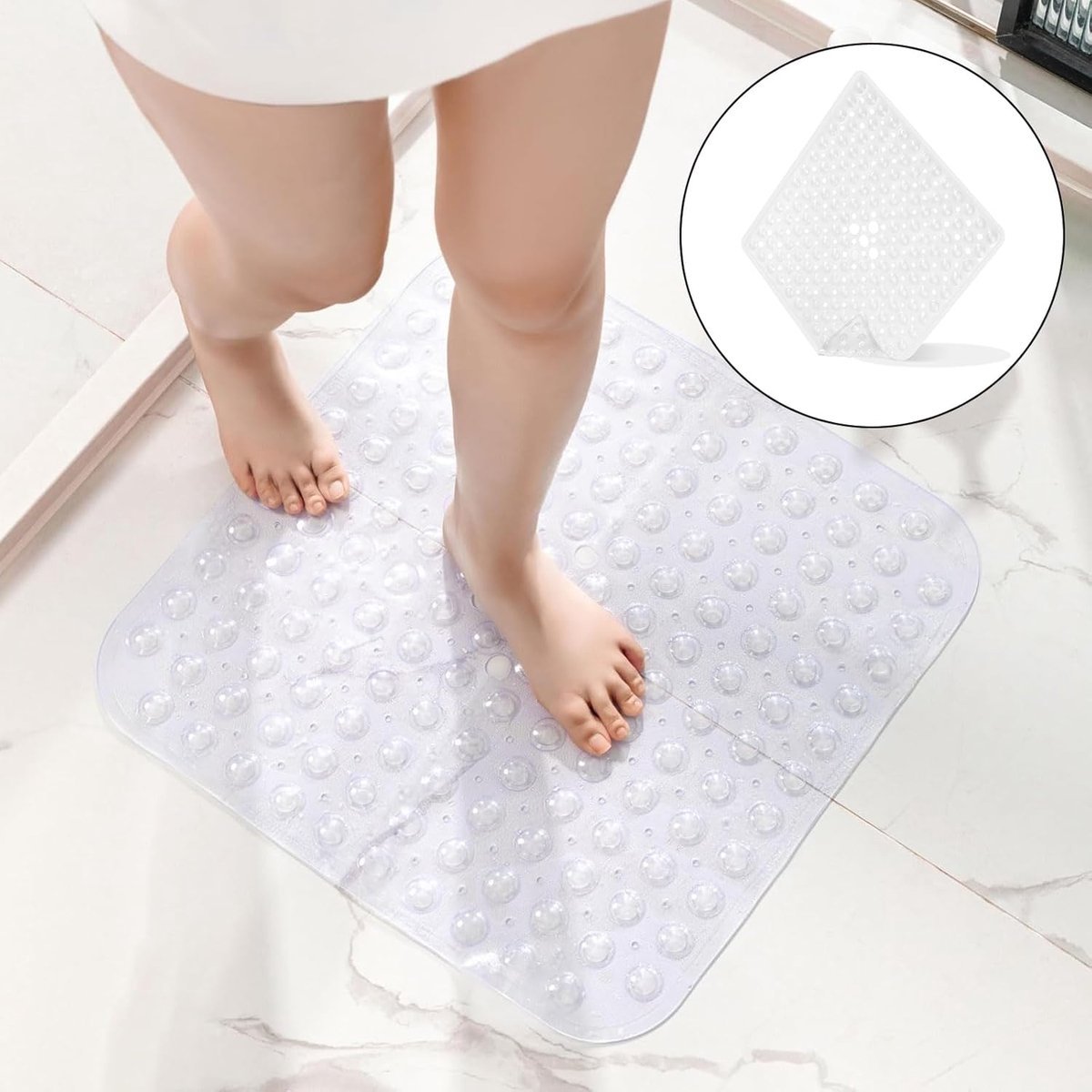 SnelShoppen - Antislip Douchemat 53 x 53 cm - Transparant Wit PVC Badmat met Zuignappen - Machinewasbaar en Ideaal voor Badkamer en Douche