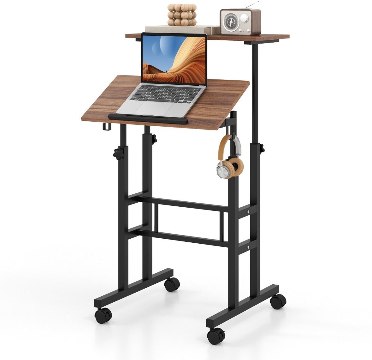 Laptoptafel op Wielen - Bedtafeltje - Bijzettafel - Walnoot