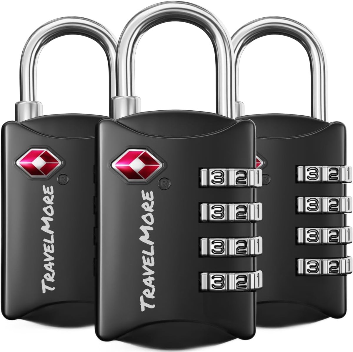 SnelShoppen - TSA Goedgekeurde Bagagelock - 4-Cijferige Combinatieslot voor Koffers, Lockers, Rugzakken en Tassen - 3 Stuks - Zwart