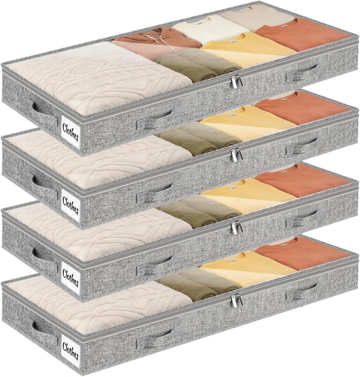 SnelShoppen - Onderbed Opbergbakken met Versterkte Handvat, Grote Opbergzak, Vouwbaar, Opbergboxen voor Dekens, Kleding, Beddengoed, 100 x 50 x 10 cm,
