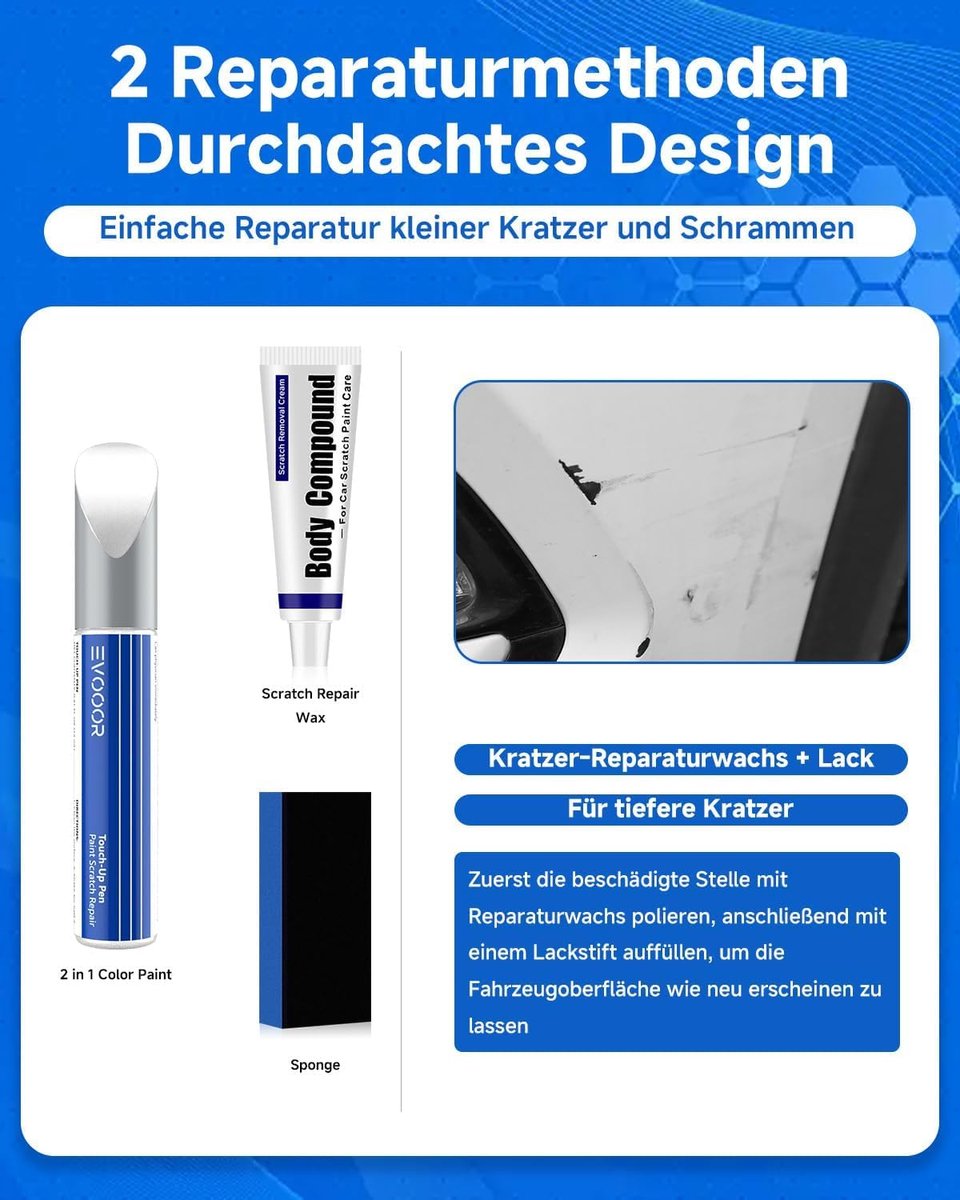 SnelShoppen - Paint Repair Kit met Krassenverwijderaar voor Auto - Eenvoudige Herstelset voor Krassen en Dents - Geschikt voor Volkswagen - Kleurmatch – foto 3