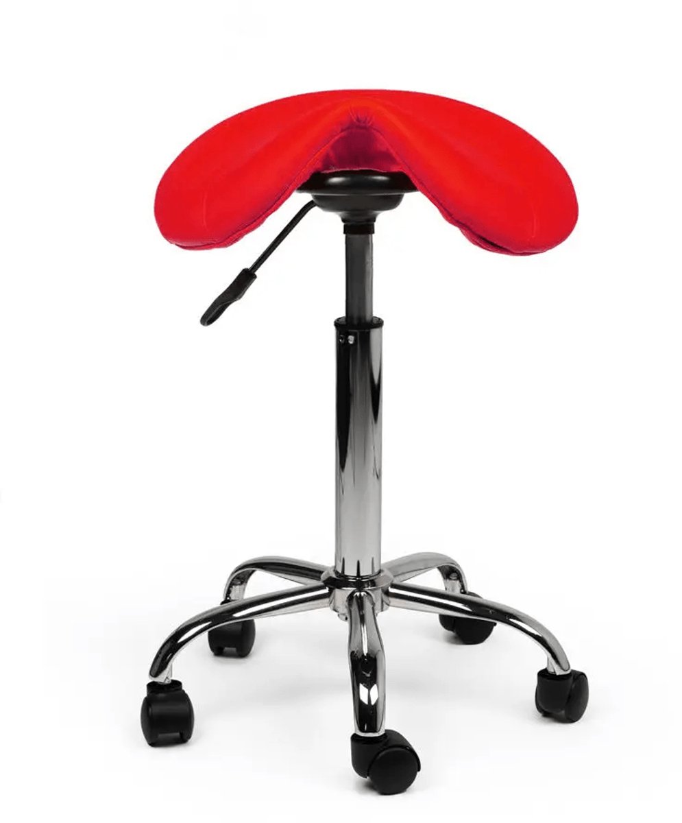 Zadelkruk Rood – Ergonomische Zadelstoel met Wielen – Verstelbare Werkkruk voor Salon, Kappers & Thuisgebruik - Zithoogte 50-68cm