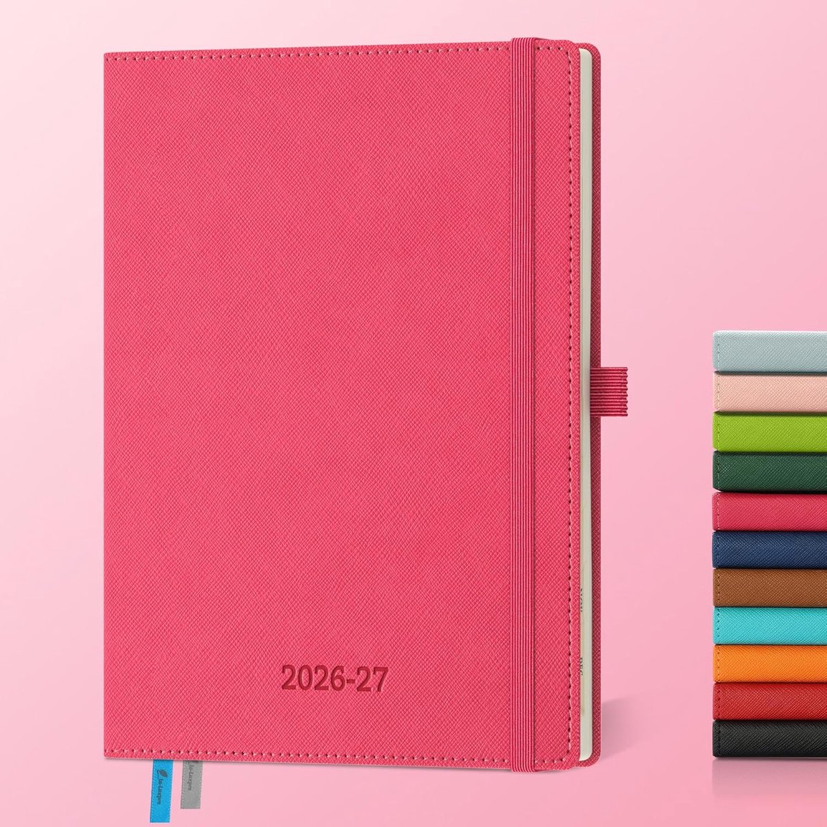 SnelShoppen - Agenda 2026 2027 - Weekly Planner A5 - Horizontale 18-Maanden Planner - PU Leer - 80 GSM Papier - Roze - Ideaal voor Werk, School en Per