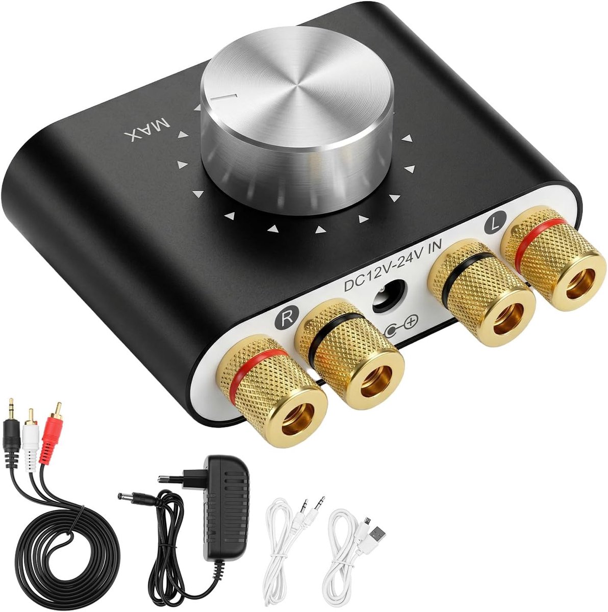 SnelShoppen - QWORK Mini Amplifier Wireless - Digitale HiFi Stereo Versterker 50W × 2 - Draagbare 2.0 Dual Channel Audio Versterker voor Feest, Campin