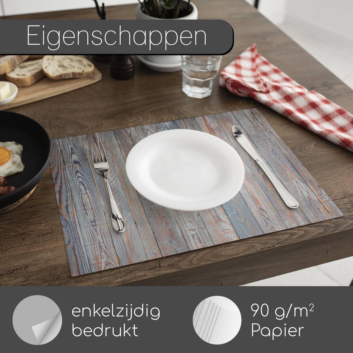 SnelShoppen - 100 Wegwerp Placemat Table Bases DIN A3 in Shabby Chic Houtlook, Papier, Modern Design, Bruin Blauw voor Tafeldecoratie, Feest, Restaura
