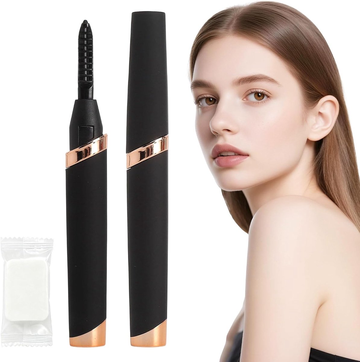SnelShoppen - Verwarmde Wimperkruller Elektrisch Oplaadbaar USB, Snelle Verwarming 10s met Temperatuur Indicator, Beauty Set met Reinigingspads voor D