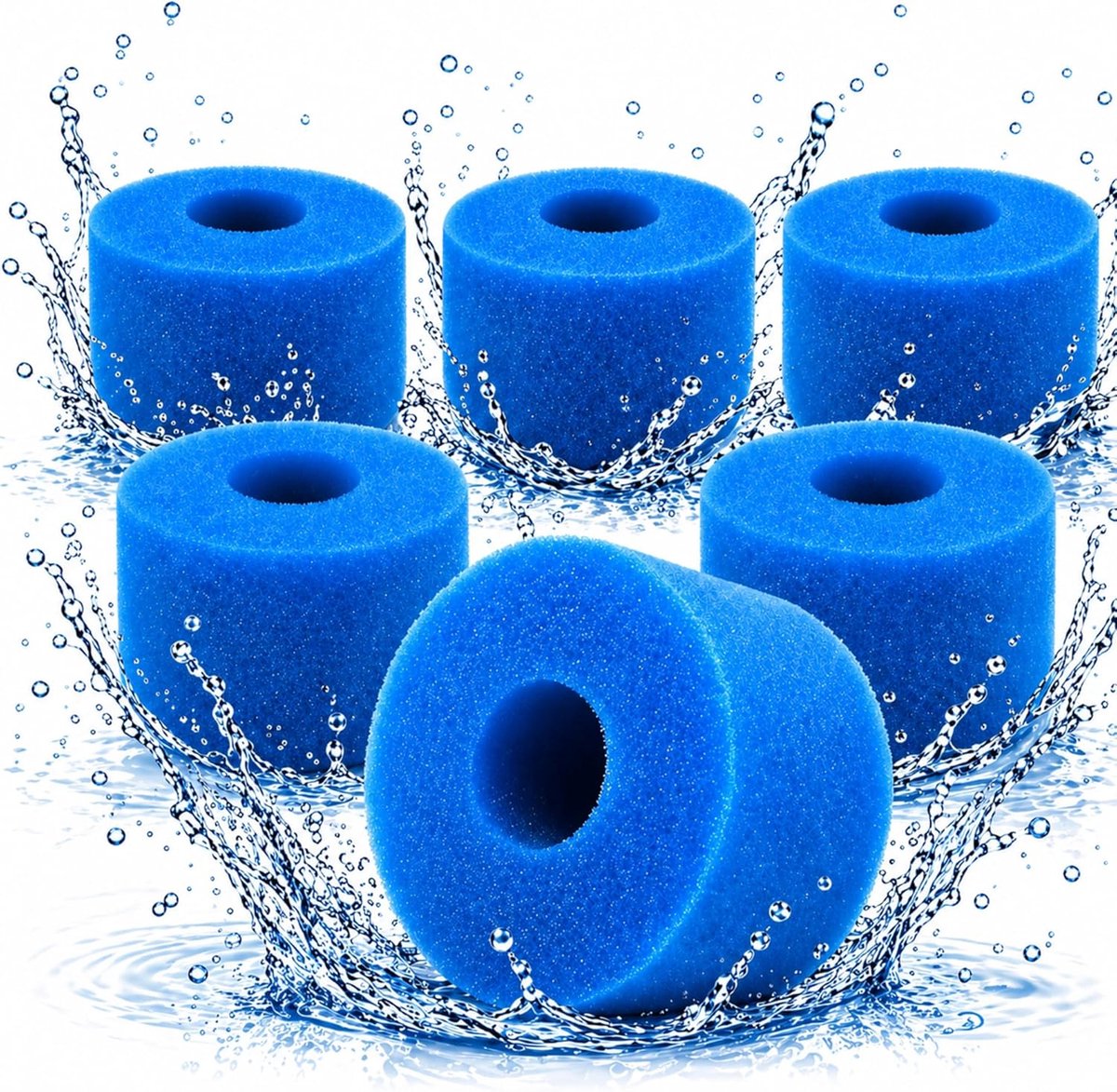 SnelShoppen - Pool filter sponges type S1, 6 stuks, 108 x 73 mm, 40 mm opening, wasbare en herbruikbare filtermaterialen voor optimale waterkwaliteit