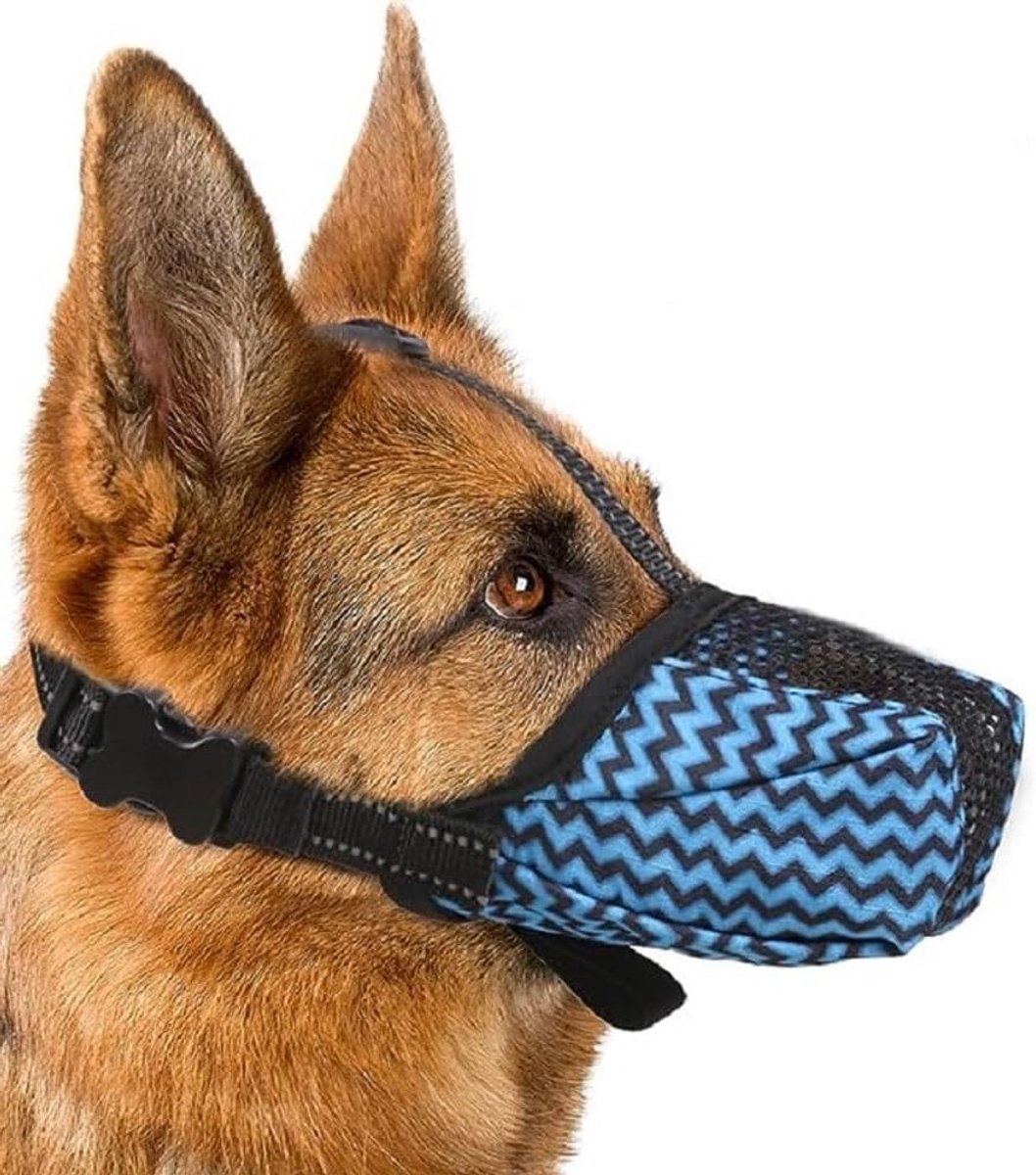 Zachte en Ademend Hondenmuilkorf - Verstelbare Muilkorf voor Anti-Blaf en Bijten - Geschikt voor Grote, Middelgrote en Kleine Honden (Blauw, L)