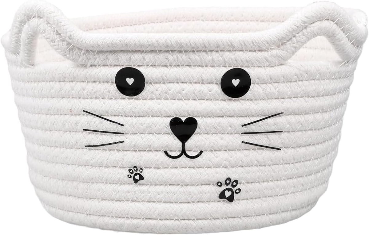 SnelShoppen - Baby speelgoedopslagmand, katoenen opbergmand, kindvriendelijke en kattenmand, 12x21x12CM, schattig dierenontwerp voor speelgoed en was