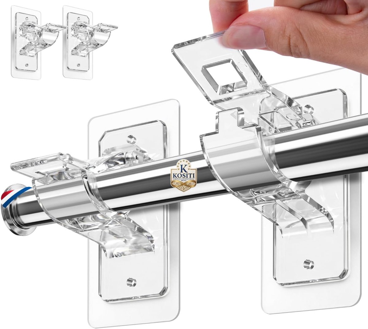 SnelShoppen - Set van 2 Zelfklevende Gordijnroede Steunen zonder Boren - Transparante Adhesieve Gordijnsteunen - Geschikt voor Roden Ø1.3-3cm - Draagc