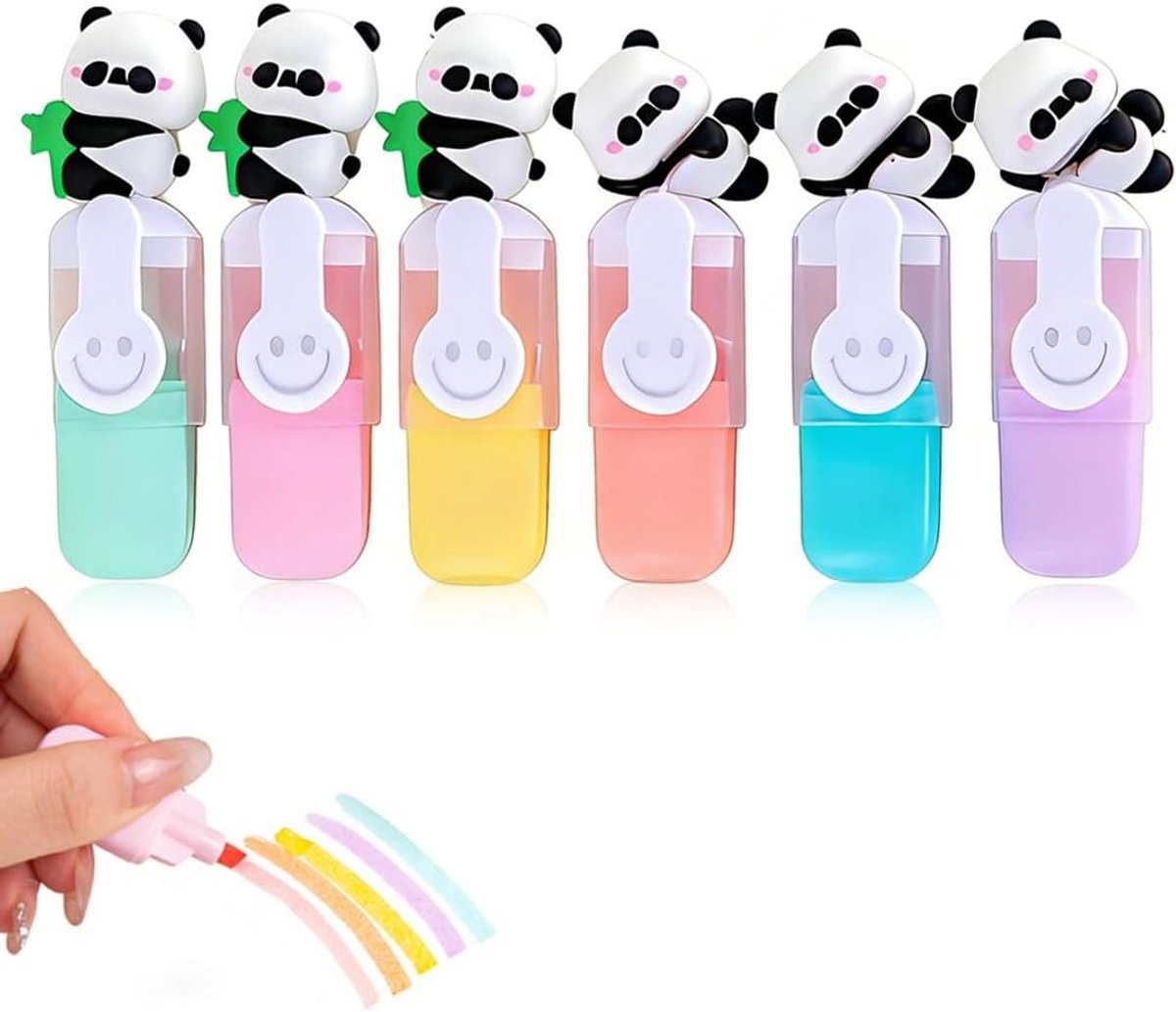 Panda-design markeerstiften voor creatief tekenen en markeren, 6 kleuren, ideaal voor kinderen en volwassenen