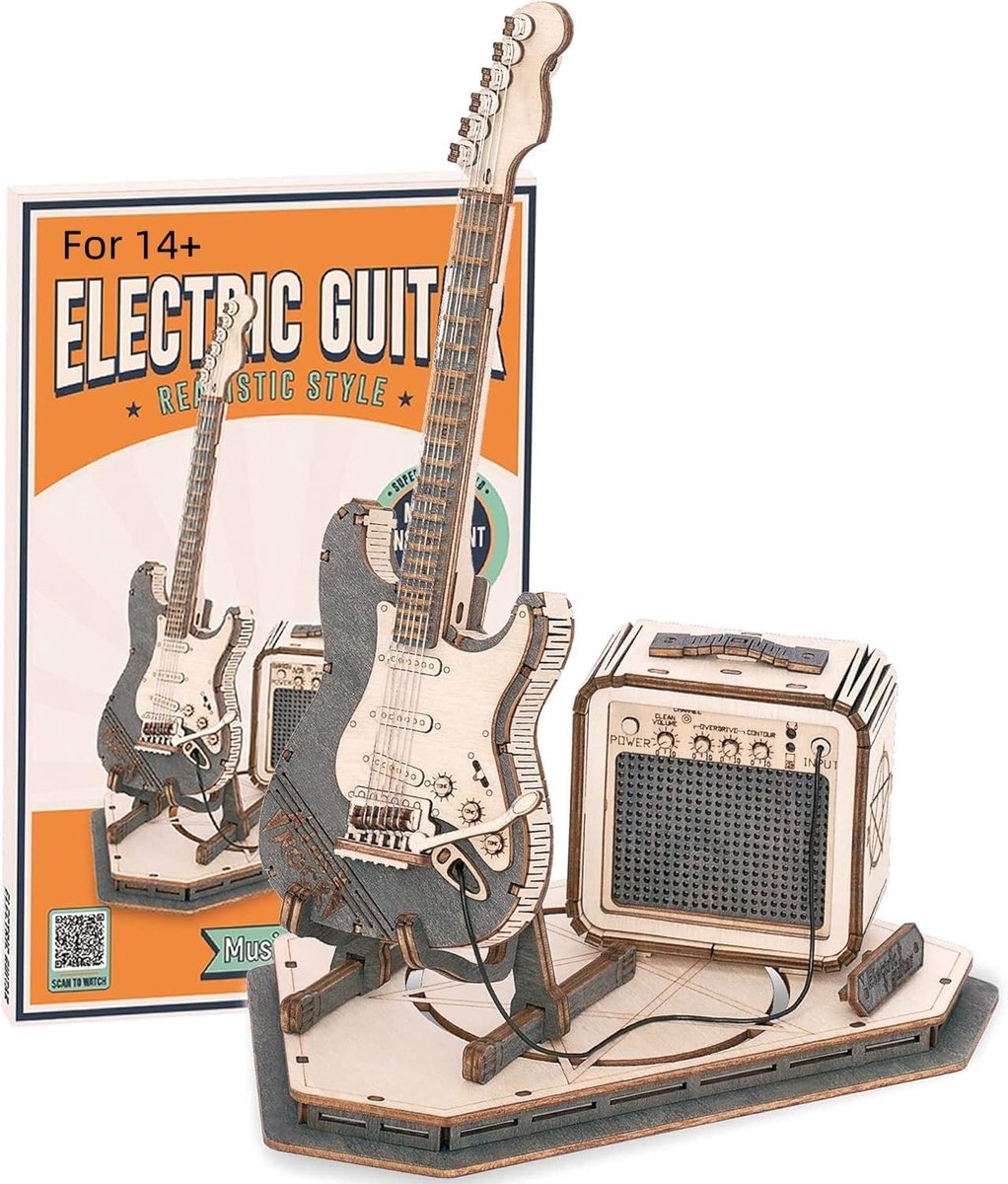 SnelShoppen - 3D Houten Puzzel Elektrische Gitaar Bouwpakket voor Volwassenen - DIY Modelbouwset, Muziekinstrumenten, Creatieve Hobby, Perfecte Verjaa
