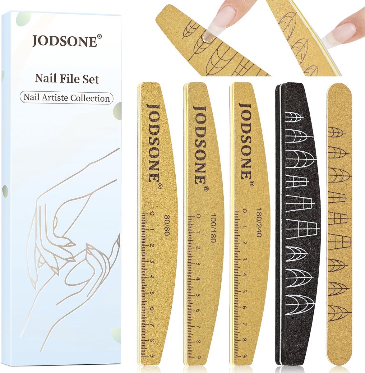 SnelShoppen - Nagelvijlen en Nagelbufferblokken Set van 4 Stuks met Nagelvormgids en Maatlijnen, Inclusief Slijpvijlen (80/80, 100/180, 180/240) en Ho