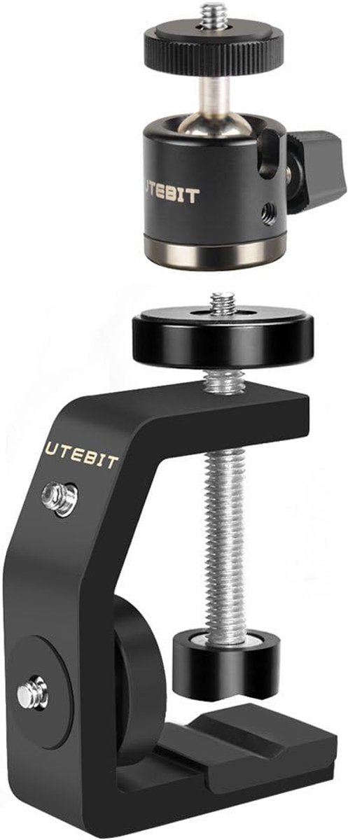 SnelShoppen - UTEBIT Clamp Tripod met Bal Hoofd voor Digitale Camera's - C Klemsysteem met 1/4 Inch Schroef - 360° Draaibaar voor DSLR Camera en Fotog