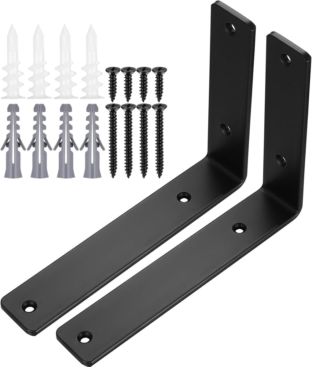 SnelShoppen - 2-Piece Zwarte Shelf Bracket Set - 90-Degree Plank Beugels van Hoogwaardig Ijzer - Stevige Steun voor Houten Planken en Meubels (20.3 x