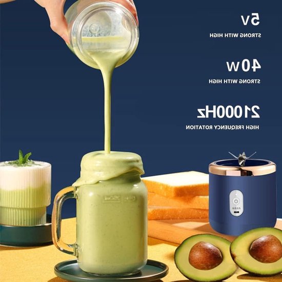 VHV Draagbare blender - smoothie blender to go voor shakes en vers fruit - 6 messen, USB oplaadbaar - Blauw - 19,5 x 8,5 x 8,5 cm - ABS voor thuis, werk en onderweg van VHV — afbeelding 3