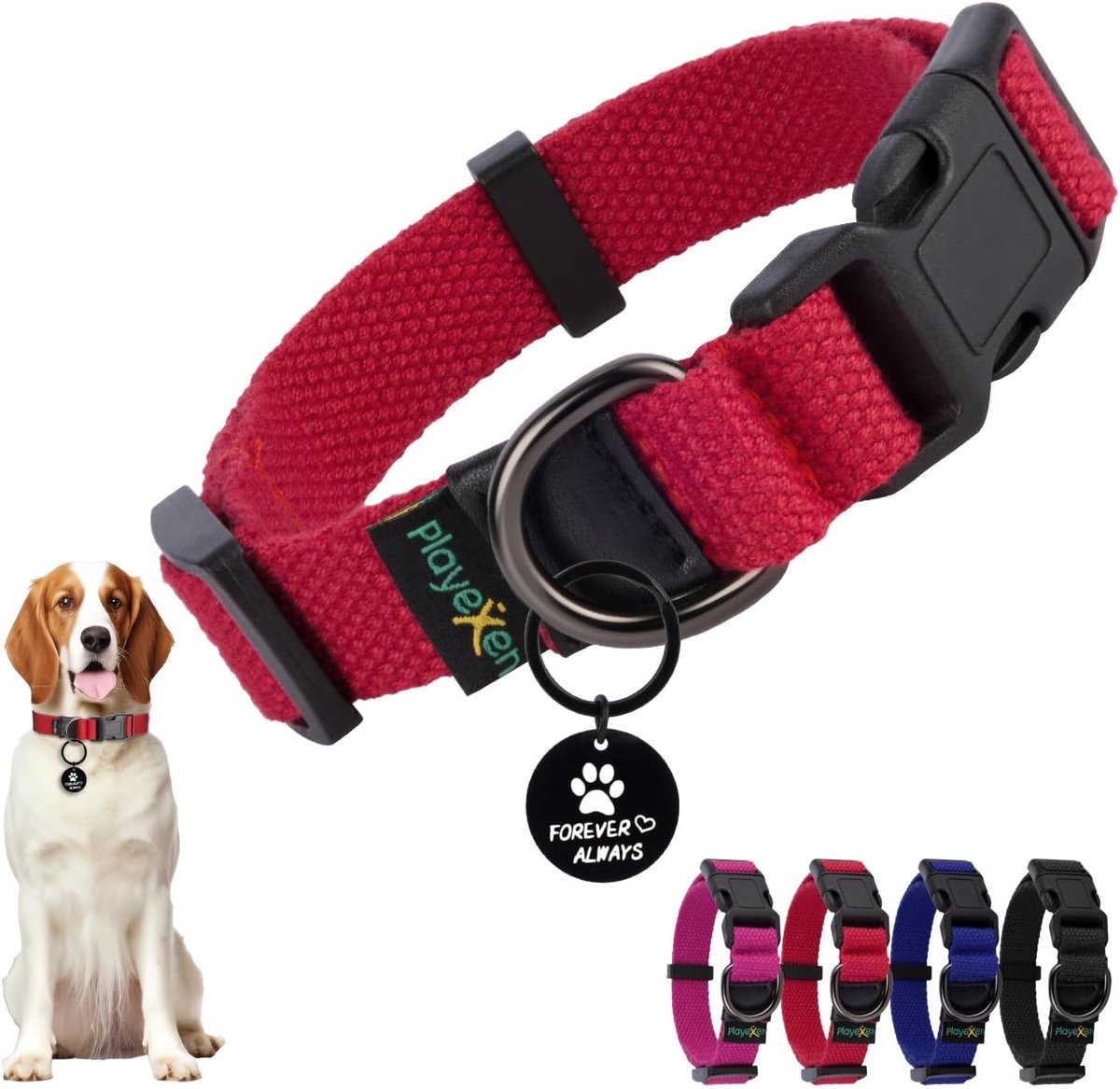 SnelShoppen - Puppy Halsband Verstelbaar 25-40cm voor Kleine en Middelgrote Honden & Katten - Zachte Katoenen Puppy Halsband met Afneembare Naamplaat