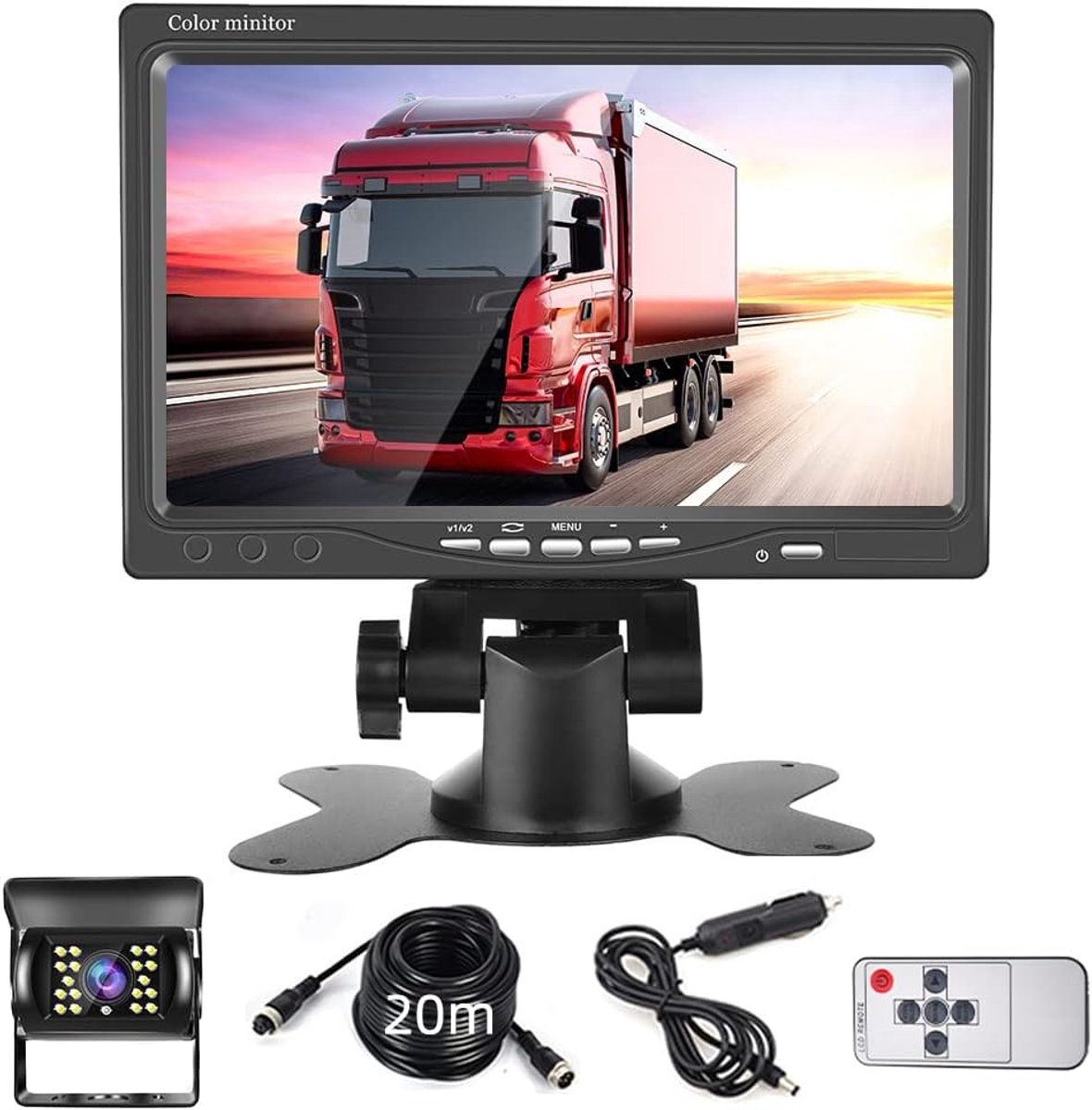 SnelShoppen - Achteruitrijcamera Set met 7 Inch HD Monitor, IP68 Waterdichte 18 IR Nachtzicht Camera, 20m 4 Pin Kabel voor RV, Truck, Bus en Voertuige