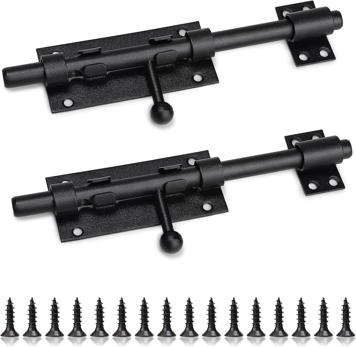 SnelShoppen - 2-Deurs Latch 20 cm - RVS Deurslot met 16 Schroeven - Zwart - Voor Binnen en Buiten - Veiligheidsbeugel voor Wind en Kinderen