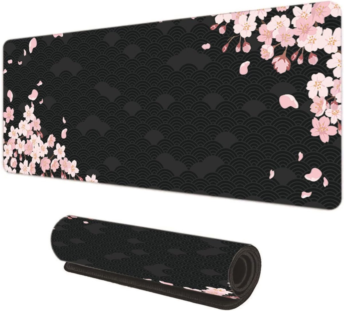 SnelShoppen - Gaming Mouse Pad 800 x 300mm - Grote Desk Pad met Gestikte Randen - Japanse Kersenbloesem Design - Comfortabele Muismat met Antislip Rub