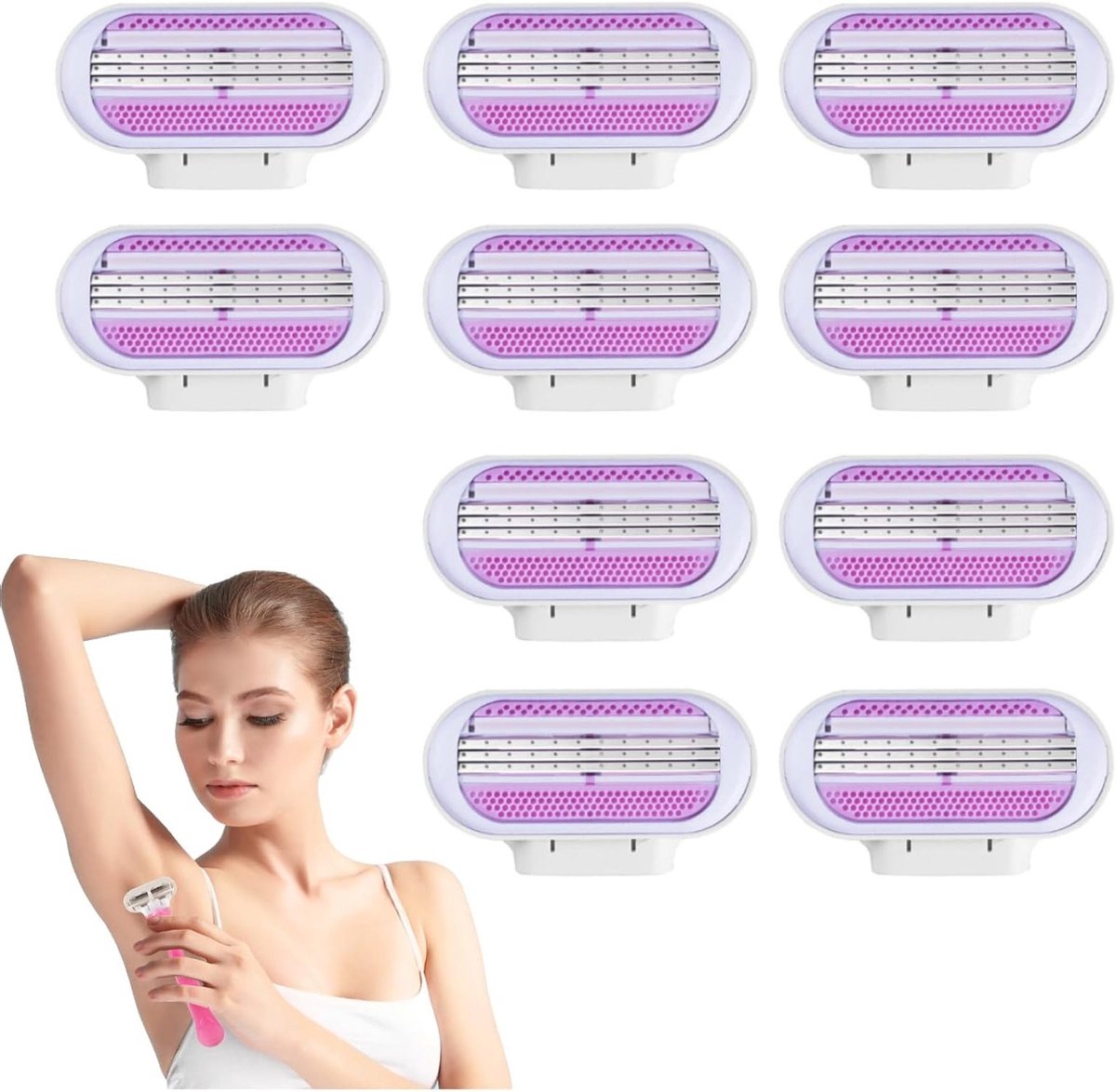 10 Stuks Vervangende Scheermesjes met 3 Beschermende Pads, Duurzaam en Scherp voor een Comfortabele Scheerbeurt, Geschikt voor Diverse Scheerapparaten (Roze)