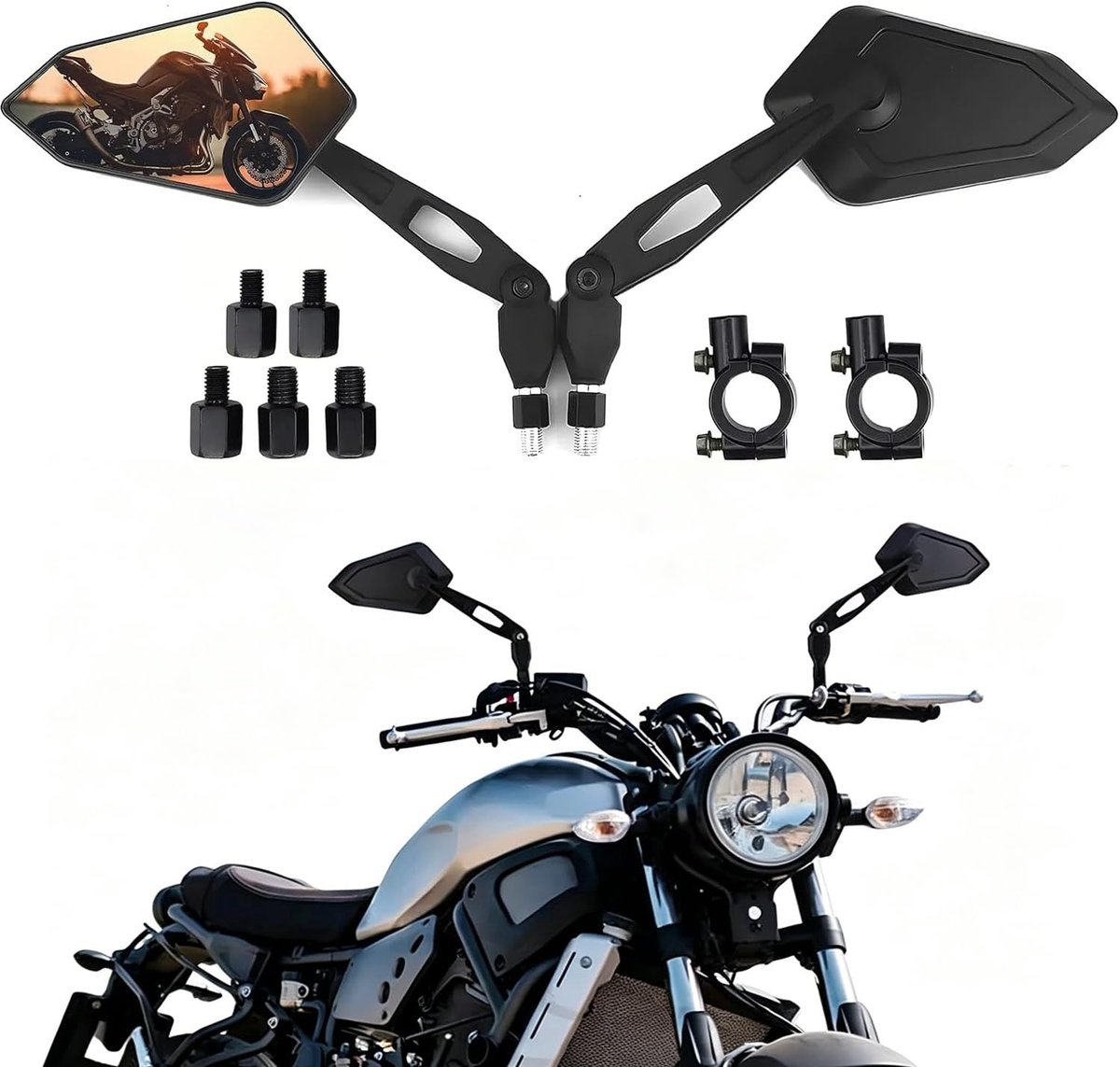 SnelShoppen - Motorcycle Achteruitkijkspiegel met M8 en M10 Schroeven, 7/8 Inch Handvatmontage voor Motorfietsen, Scooters, ATV's, Dirt Bikes en Chopp