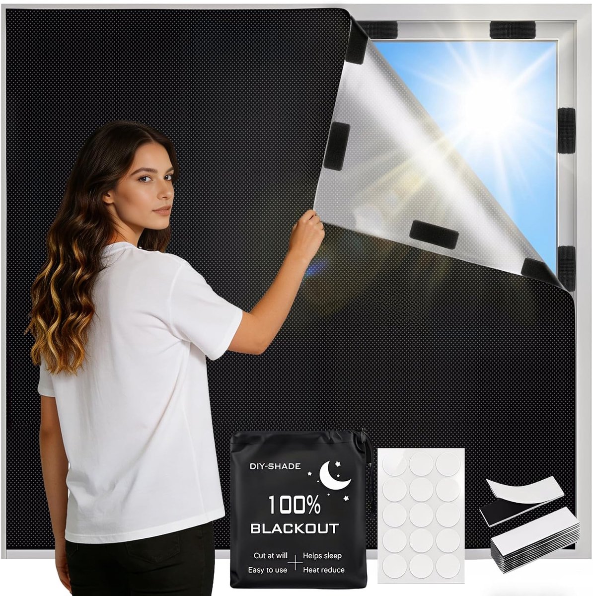 SnelShoppen - Blackout Gordijn 300 x 145 cm - 100% Verduisterend, Geen Boorwerk Nodig, Draagbaar, Geschikt voor Elk Raam, Ideaal voor Slaapkamer, Kind
