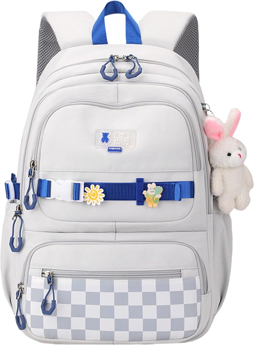 VHV - Schooltas - Rugzak meisje - Schooltas meisje - Rugzak basisschool - Grote capaciteit - Kawaii design - Esthetisch - Inclusief hanger - Voor tieners en kinderen - 46*20*33cm - Wit