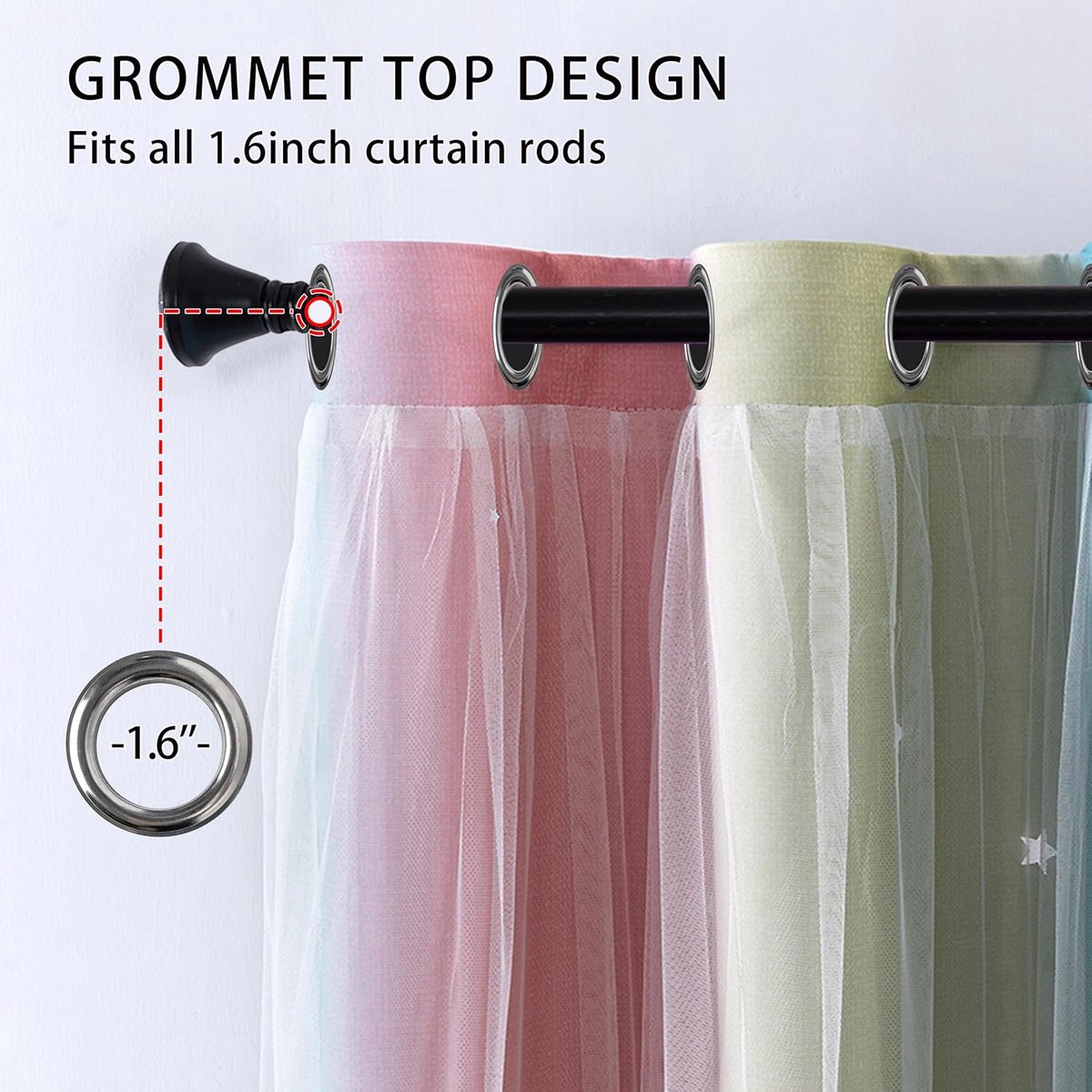 SnelShoppen - Kindercurtains 214 cm met Transparantie - Dubbele Laag - Kleurrijke Sterren - Gele Snit - Geluiddemping - Decoratie voor Vensters en Gan