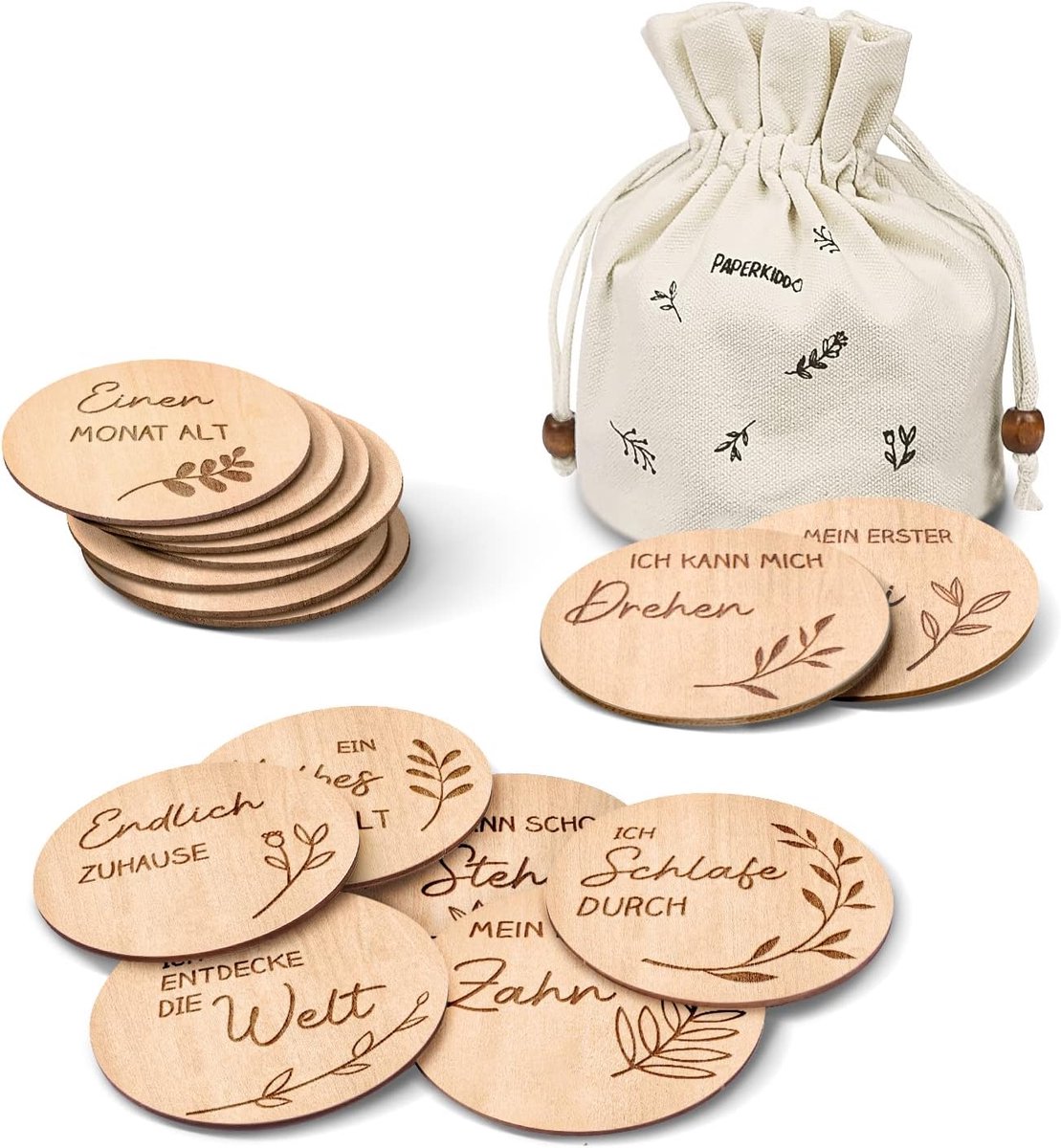 SnelShoppen - PaperKiddo Mijlpalenkaarten Set - 30 Ontwerpen - 15 Dubbelzijdige Houten Mijlpalenkaarten voor Zwangerschap - Baby Shower Cadeau voor Ve