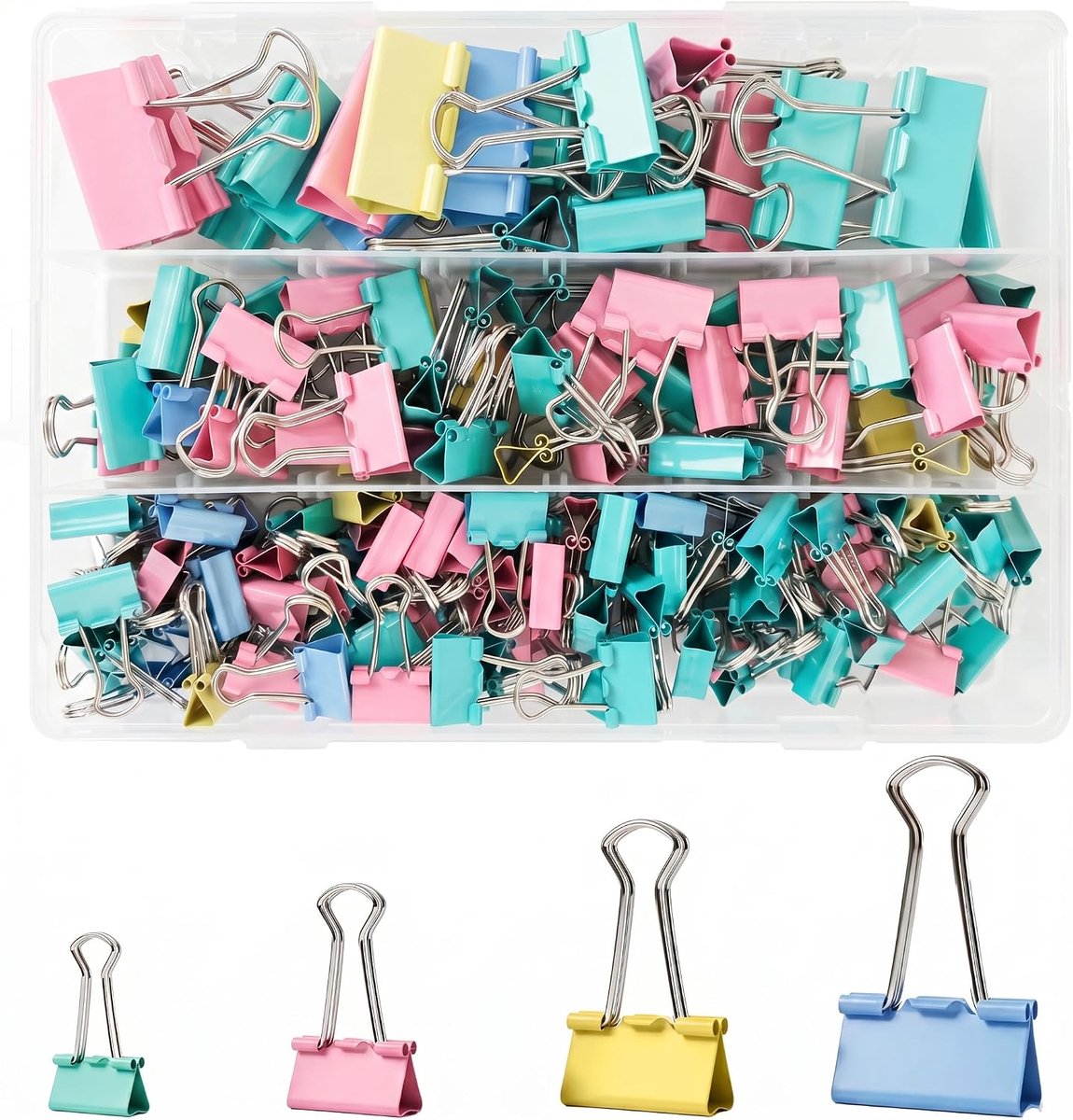 SnelShoppen - 180pcs Foldback Clamps - 15mm/19mm/25mm/32mm Metalen Paperclips - Multifunctioneel voor Kantoor, School, Notities, Hoge Kwaliteit