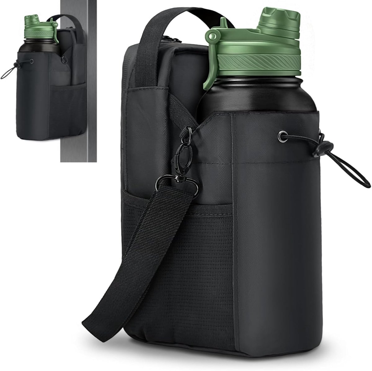 SnelShoppen - Magnetische Gymtas met Fleshouder 1.5L, Sterke Magneten, Waterfleshouder, Fitness Tas met Telefoon Vak en Verstelbare Schouderriem, Spor