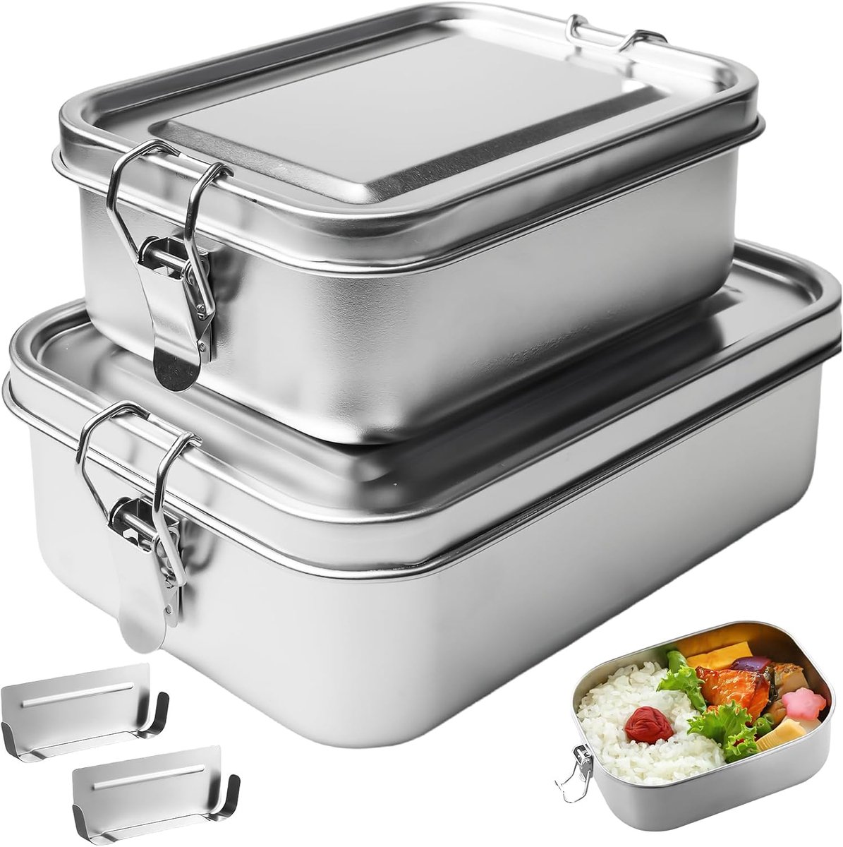 SnelShoppen - Set van 2 RVS Lunchboxen met Compartimenten, 1400 ml & 850 ml, Lekvrij, Stapelbaar, Milieuvriendelijk, BPA-vrij - Ideaal voor Werk, Scho
