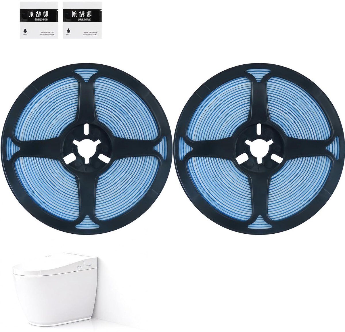 Set van 2 Zelfklevende Sealing Tape Wit 6 m x 8 mm voor Douche, Badkuip en Toilet, Decoratieve Afplaktape voor Keuken en Badkamer, Praktisch en Duurzaam