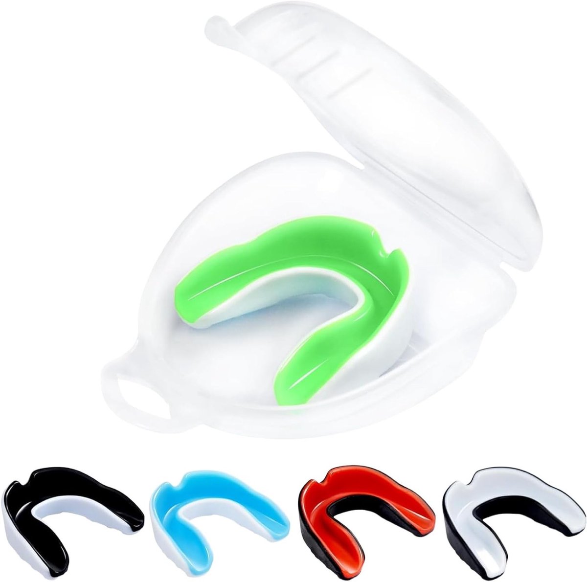Set van 5 Sport Mondbeschermers met Opbergtas, BPA-vrij, Geschikt voor Kinderen en Volwassenen, Ideaal voor Rugby, Boksen, MMA, Taekwondo en Hockey