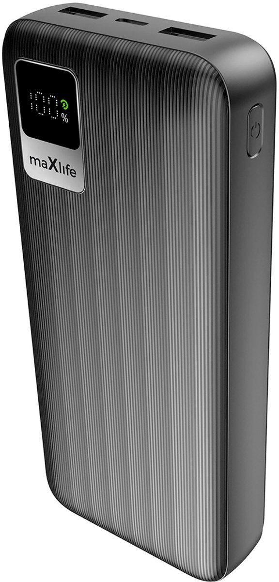 MaXlife, PowerBank 20.000 mAh met USB-C en 2 USB-A-aansluitingen en digitaal display, Zwart