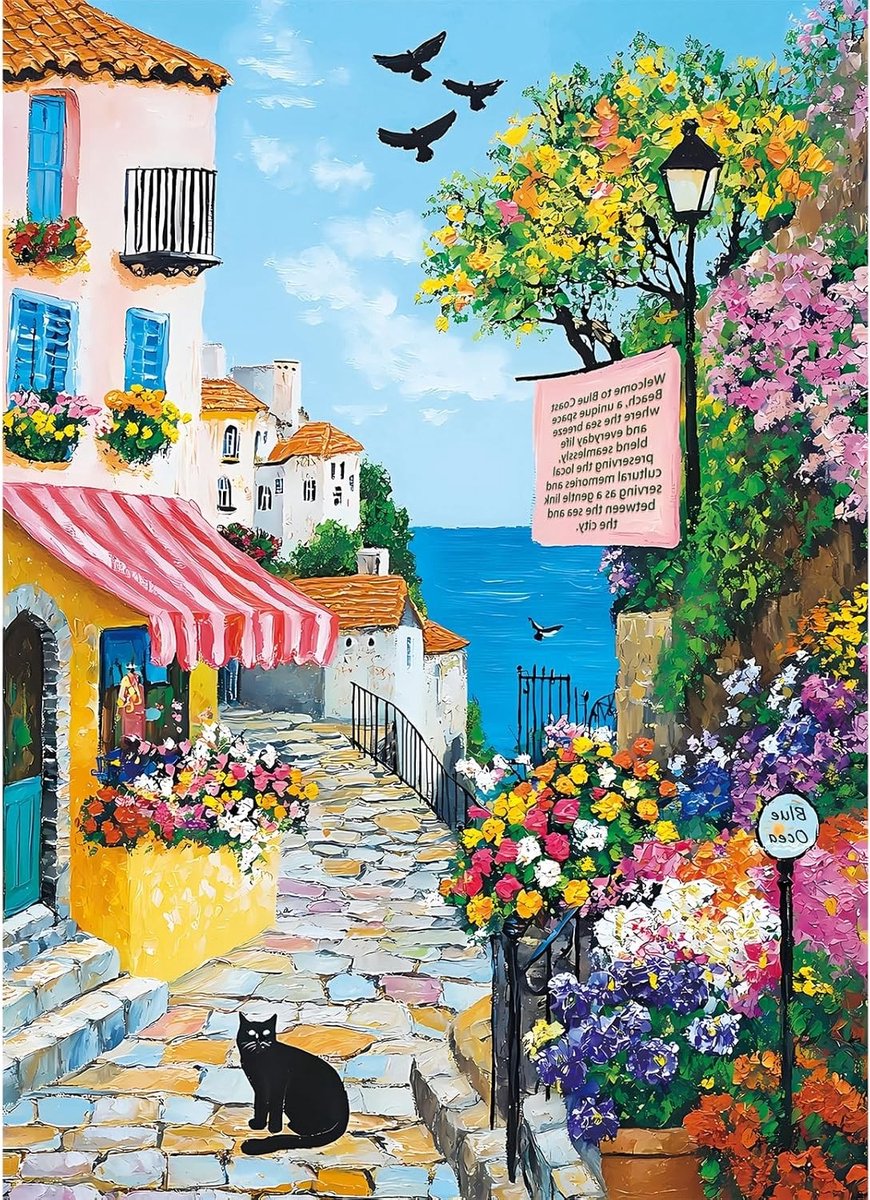 Puzzel van 500 stukjes met strandstraat ontwerp | Oogvriendelijk, stofvrij en uitstekende grip voor uren puzzelplezier