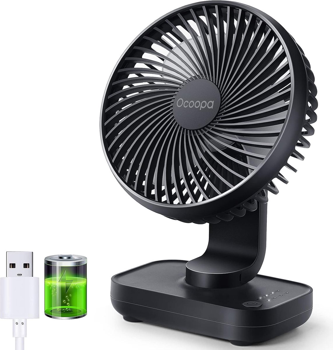 Draadloze Bureauventilator - 100 Snelheden - 4000 mAh - USB-C Oplaadbaar - Digitaal Display - Wandmontage - Zwart