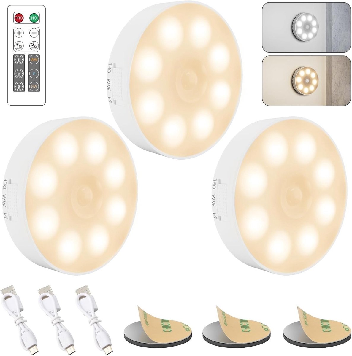 Dimbare draadloze kastverlichting met afstandsbediening en bewegingssensor - 16 LED's, 3 k