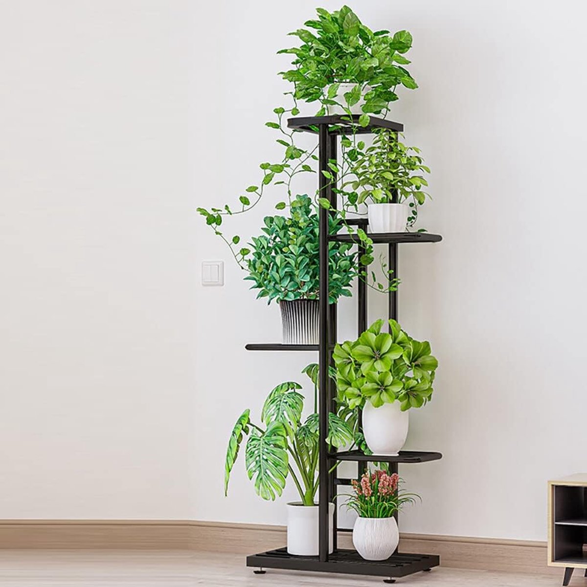 Plantenstandaard Metalen Bloempot Houder 5 Niveaus 6 Ingemaakte Meerdere Bloempot Houder Planten Planter Planter Planter Display Rack Opslag Organizer voor Balkon Patio Tuin Hoek Woonkamer